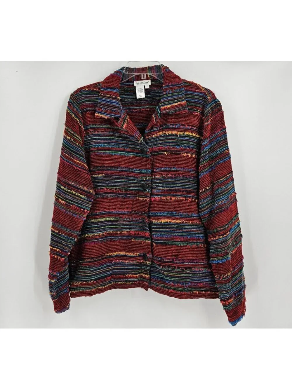 Coldwater Creek Jacket Large Striped Raw Fringe Long Sleeve